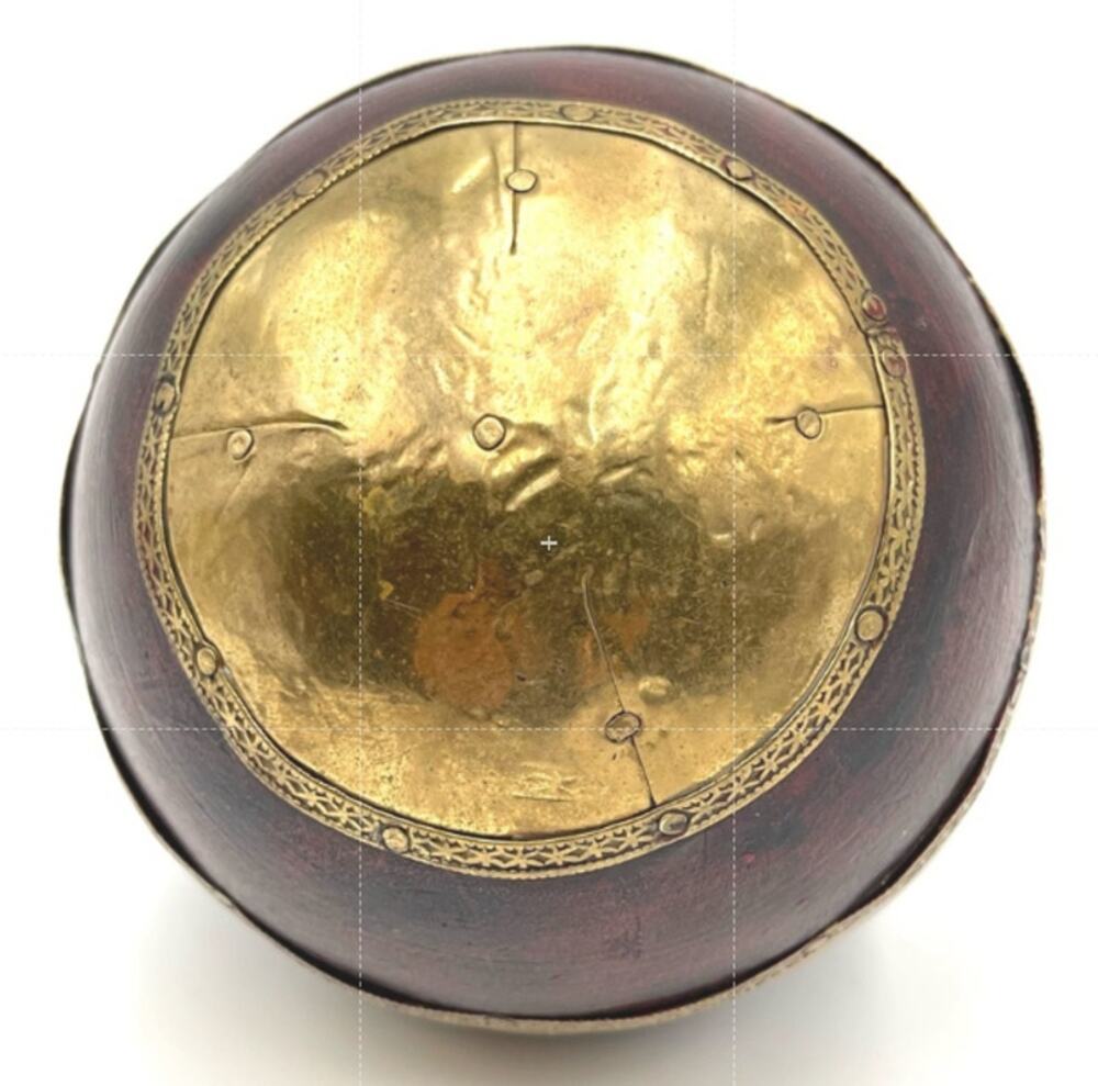 Vintage Old Handcrafted Fitted Brass Wooden Ball Collectible burgundy golden